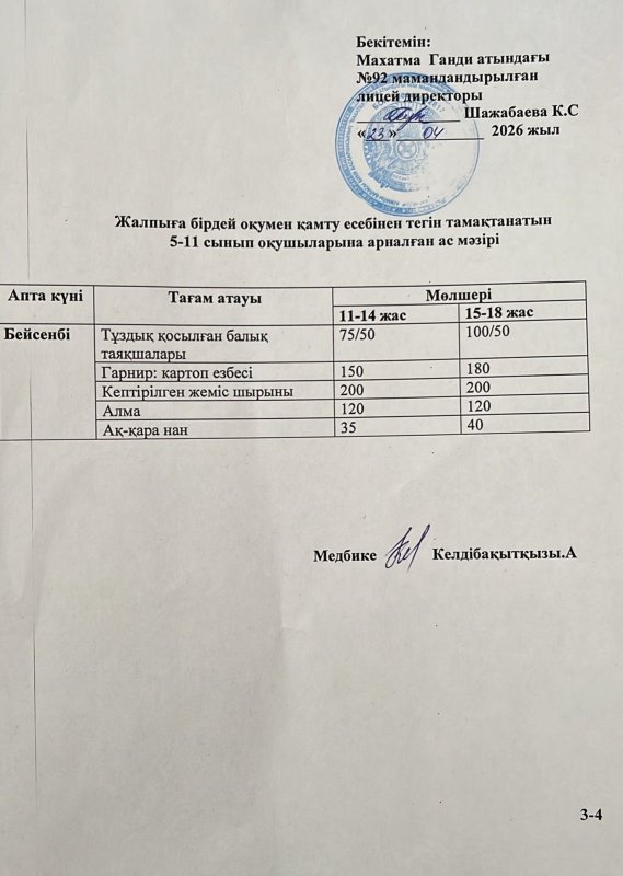 Ас мәзірі 23.04.2026 жыл