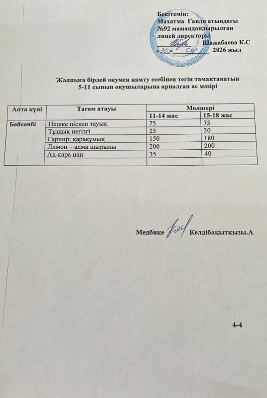 Ас мәзірі мәзірі 30.04.2026 жыл