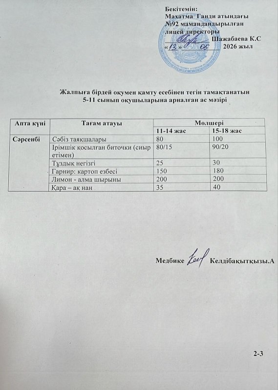 Ас мәзірі 13.05.2026 жыл