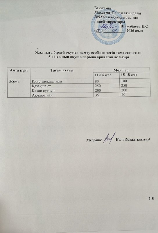 Ас мәзірі 15.05.2026 жыл