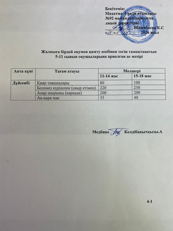 Ас мәзірі 25.05.2026 жыл